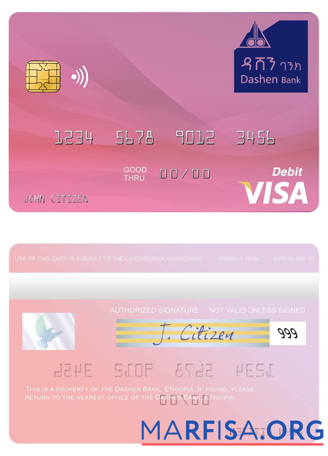 Printable Ethiopia Dashen Bank visa debit card example